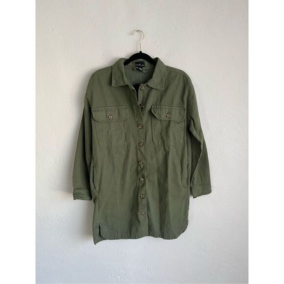 Love by Chesley Woman Army Green Long Sleeve 100% Cotton Denim Button Do… - Picture 2 of 9